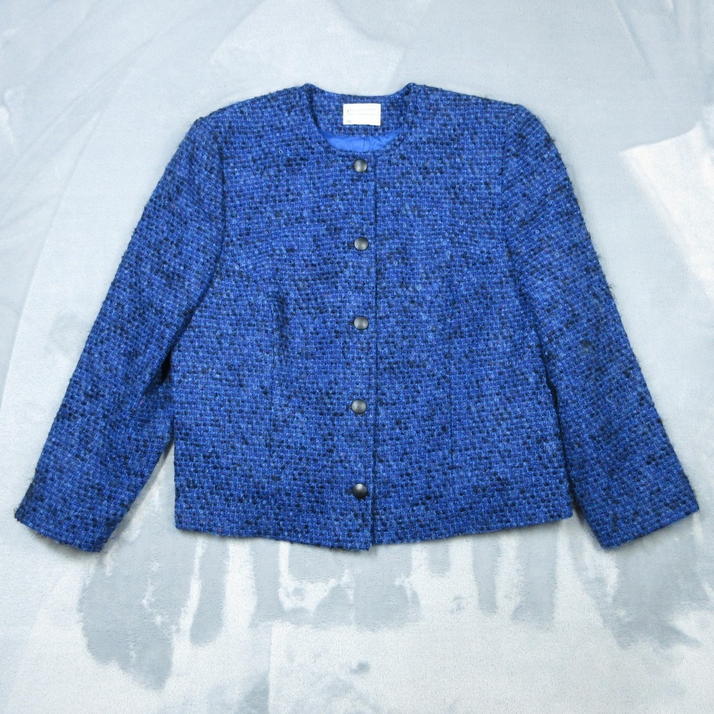 Pendleton Jacket Womens 18W Blue Tweed Boucle Wool Collarless Made USA W412-711